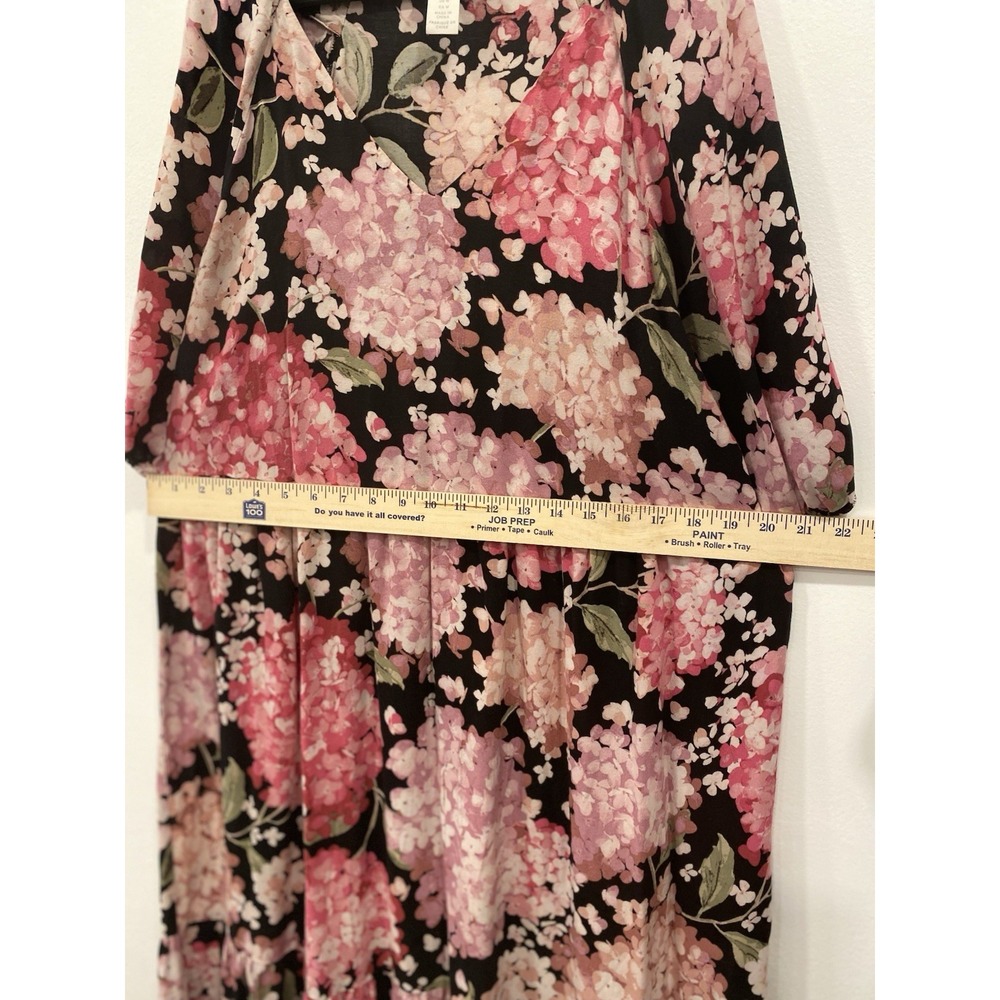 H&M maxi dress black and pink hydrangea floral print Cottagecore size medium - Picture 13 of 16